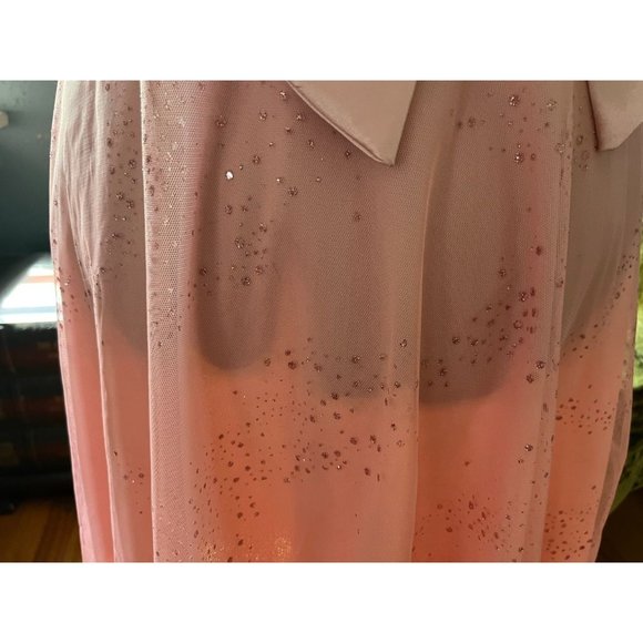 90s-Y2K Peach Sparkle Net Strapless Dress with Satin Bow and Waist Belt Barbieco - Picture 4 of 9